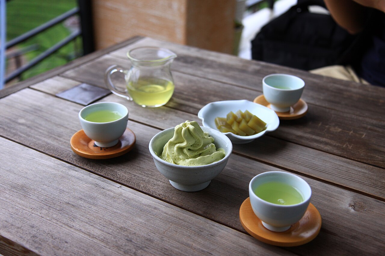 Boseong Korean green tea served with green tea desserts